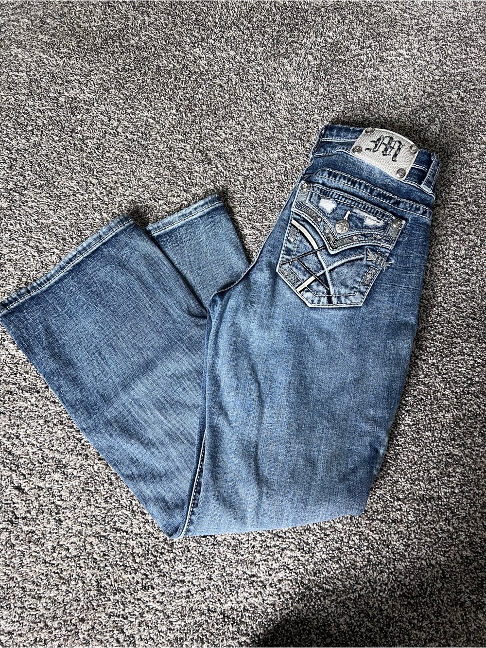 Miss Me Light Blue Bootcut Jeans with Embellished Back Pocket